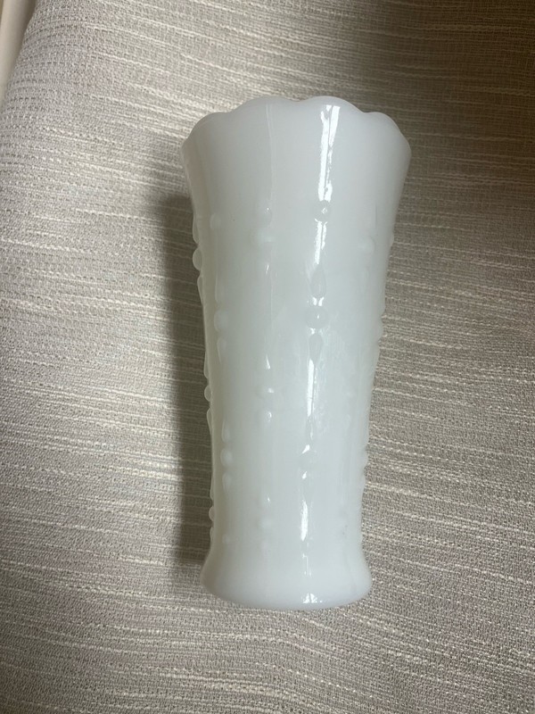 Vintage Milk Glass Like Vase - 7 Inch Tall With Raised Detail