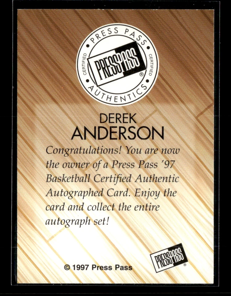 Derek Anderson 1997 Press Pass automático Foto 2 de 2