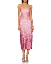 LoveShackFancy Size 2 Pink Stasia Sequined Strapless Midi Dress Msrp $595