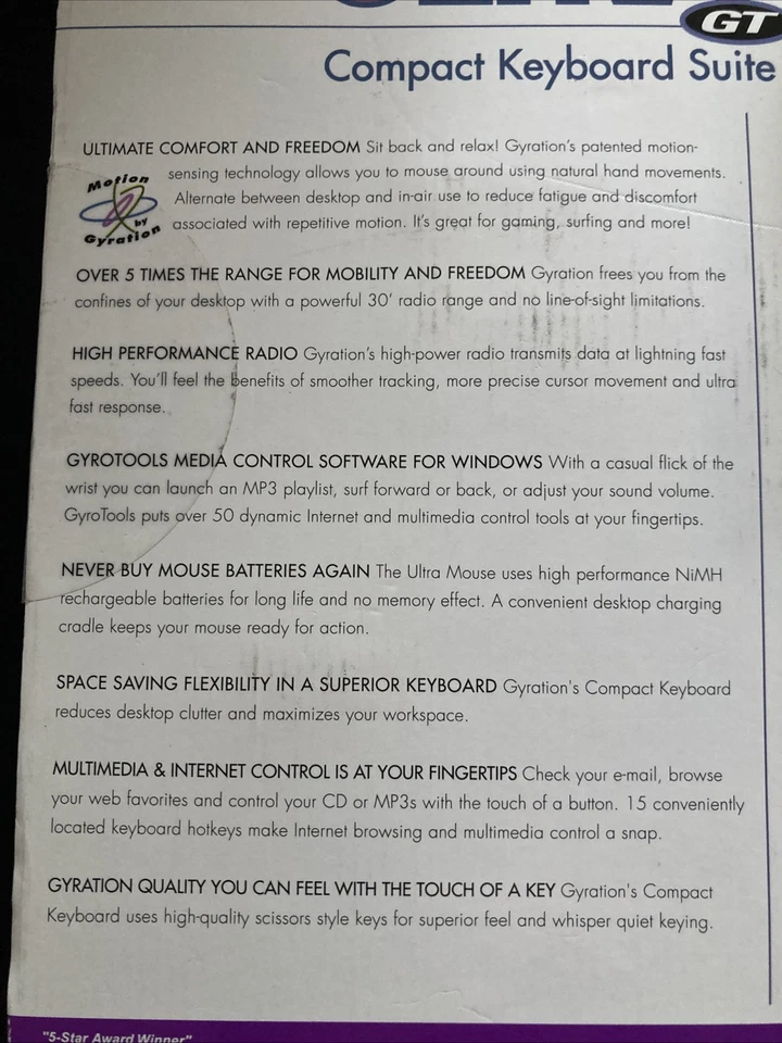 Gyration Ultra GT Cordless 30 Ft Wireless Optical Air Mouse and Keyboard Rare - Image 3 of 4