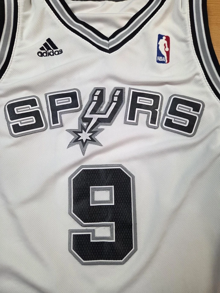 Camiseta deportiva de baloncesto San Antonio Spurs para hombre grande blanca negra NBA Parker Adidas Foto 4 de 4