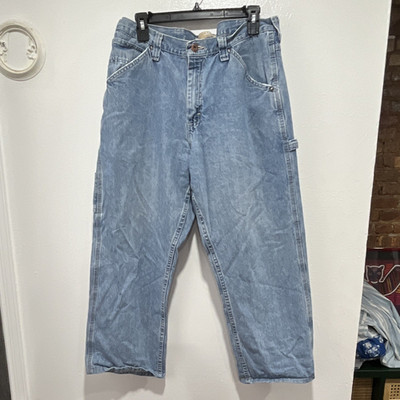 Lee Men's Blue Denim Carpenter Jeans Relaxed Fit Mid Rise Light Wash Cargo VTG