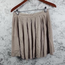 Lulus Taupe Pleated Mini Skirt Medium Beige Rayon Back Zip Made in USA