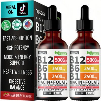 2PC Vitamin B12 Sublingual Vitamin B Complex B12,Vitamin B12 and B6 Liquid Drops