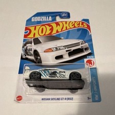 Hot Wheels Nissan Skyline GT-R (R32) J-Imports Godzilla White Blue Black (Bent)