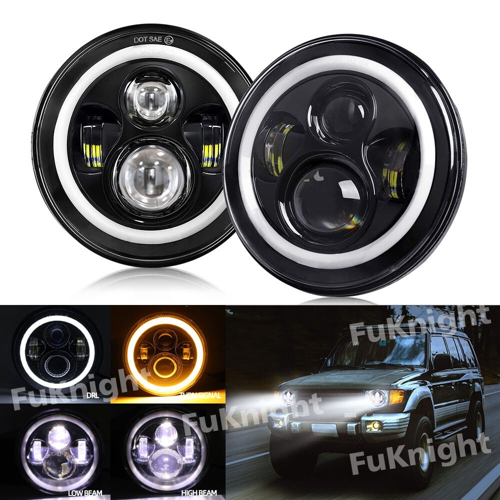 Pair 7 Inch Round LED Headlight Hi/Lo Beam HALO DRL For Jeep Wrangler JK LJ TJ