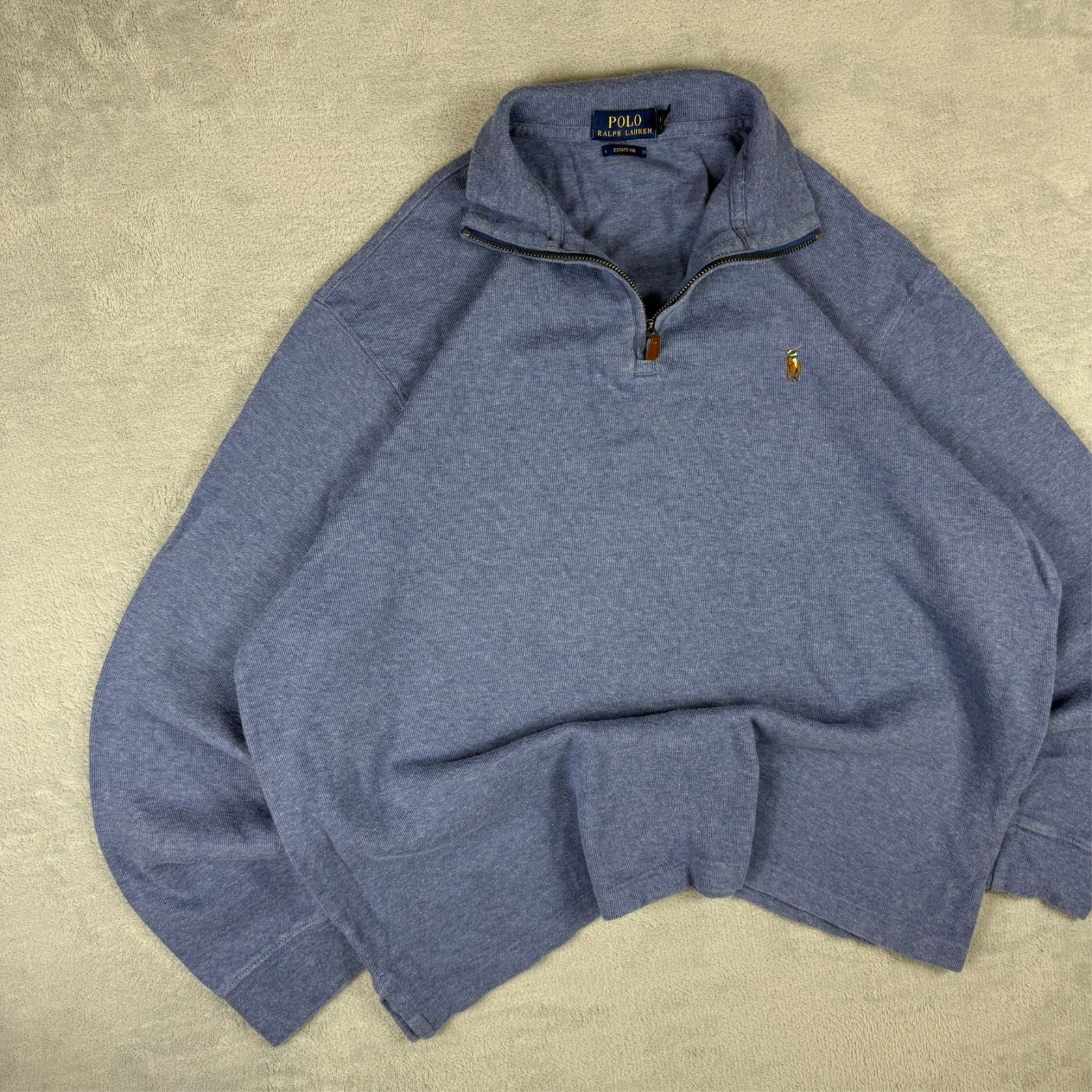 Vintage Polo Ralph Lauren 2000's Blue Estate Rib Large 1/4 Quarter Zip Jumper image 2