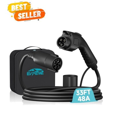 48Amp 33ft EV Charger Extension Cable for J1772 Compatible Vehicles, Waterproof