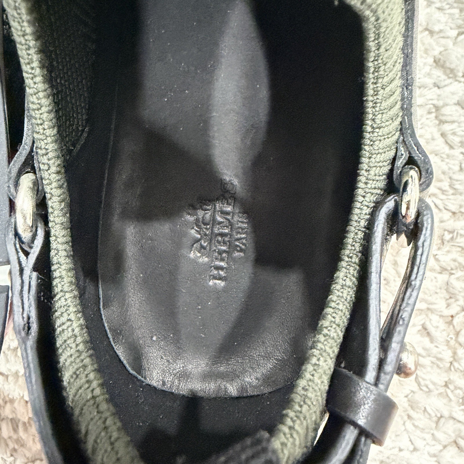 Hermès Men's Casual Sneakers Black Green Mesh Leather Logo Accent Size 8 thumbnail 6