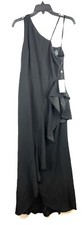 Adrianna Papell Women  s Black One Shoulder Cascade Gown Size 10