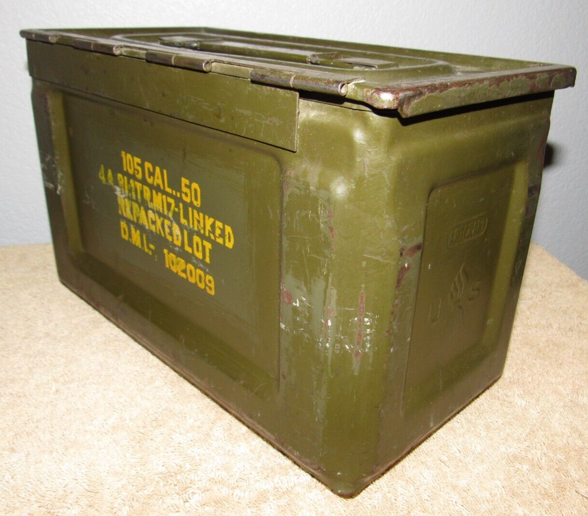 AMM BOX CAL 50 M2 アンモ缶　ヴィンテージ Vintage US WWII Metal 50 Cal. M2 Ammo Ammunition Can Box