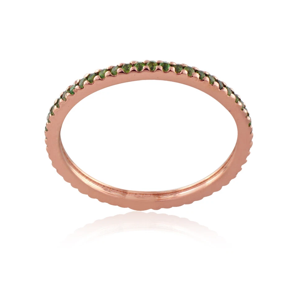 Anillo banda de eternidad de oro rosa sólido de 14 k con piedras preciosas de diopsido cromado joyería hecha a mano Foto 2 de 4