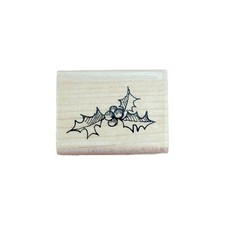 UNBRANDED HOLLY BERRY WOOD MOUNTED RUBBER STAMP CHRISTMAS