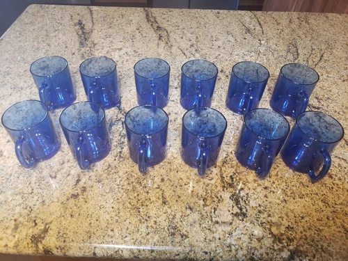 Set of 12 - Vintage Arcoroc France Cobalt Blue Glass Coffee Cups Mugs