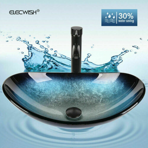 Badezimmer Gefäßspüle Hartglas Waschbecken Schüssel ORB Wasserhahn Pop-up Abfluss Combo Set - Bild 3 von 12