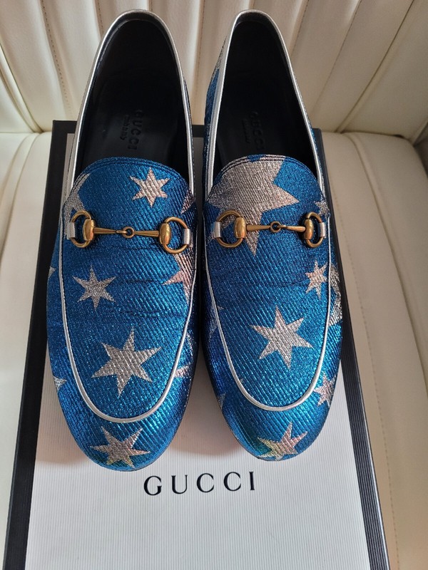 GG Gucci Stars Lame Starry Sky Nappa Ladies Shoes Loafers Moccasin Size 38.5 8.5