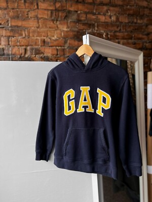 Gap Kinder blau Langarm Hoodie gelb Mitte Logo Y2K Streetwear Größe - YXL
