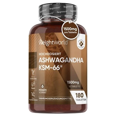 WEIGHTWORLD Ashwagandha KSM66 Extrakt - 180 Tabletten - 1500mg - Indischer Ginseng - Vegan