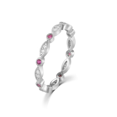 Damen Ring massiv 925 Sterling Silber Rubin weißer Saphir voller Eternityring