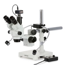 Amscope 7-45X Trinocular Simul-Focal Zoom Stereo Boom LED Microscope+1.3M Camera