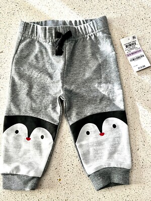 Baby Boy First Impressions Penguins Jogger Pants Gray Size 6-9 Months New