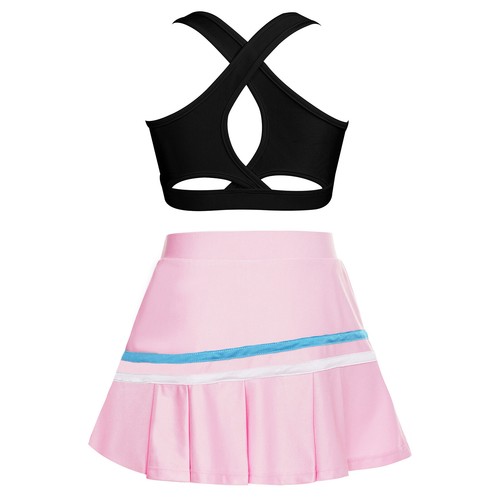 Kids Girls Crop Top With Skirt Cross Back Activewear Summer Sportswear Set Mini - Picture 73 of 83