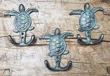 12 Cast Iron SEA TURTLE Towel Hanger Coat Hat Hooks Key Rack Hook Ocean Beach