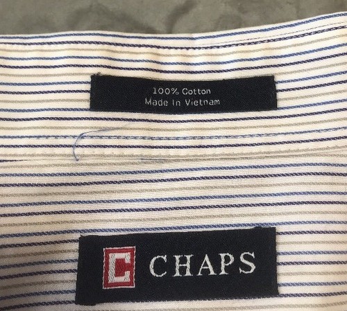 Chaps Dress Shirt 17-17 1/2 x 34/35 XL Blue Gold Stripes Classic EUC - Picture 5 of 5