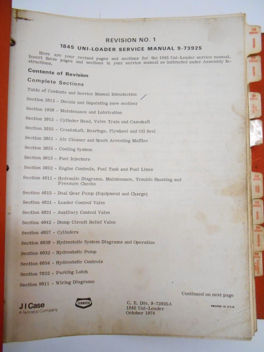 Case 1845 Uni Loader Skid Steer Service Repair Shop Manual 9-73926