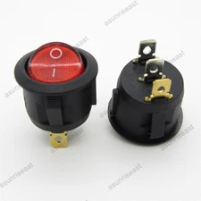 5 × Round Red Rocker Switch SPST With Neon Power Indicator Light Lamp 20mm 