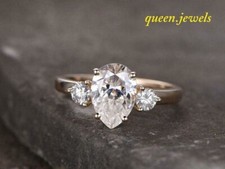 Lab-Created 2.65CT Pear Shape Diamond Engagement Wedding Ring 14K Rose Gold Over