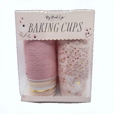 NEW My Minds Eye Gold Foiled Daisies and Stripes Baking Cups - 50 Count