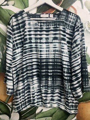 Chicos Top 0 Small Popover Blouse 3/4 Sleeves Elastic Waist