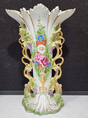 LARGE OLD 17'' OLD PARIS PORCELAIN STYLE ENESCO IMPORTS JAPAN HAND PAINTED VASE