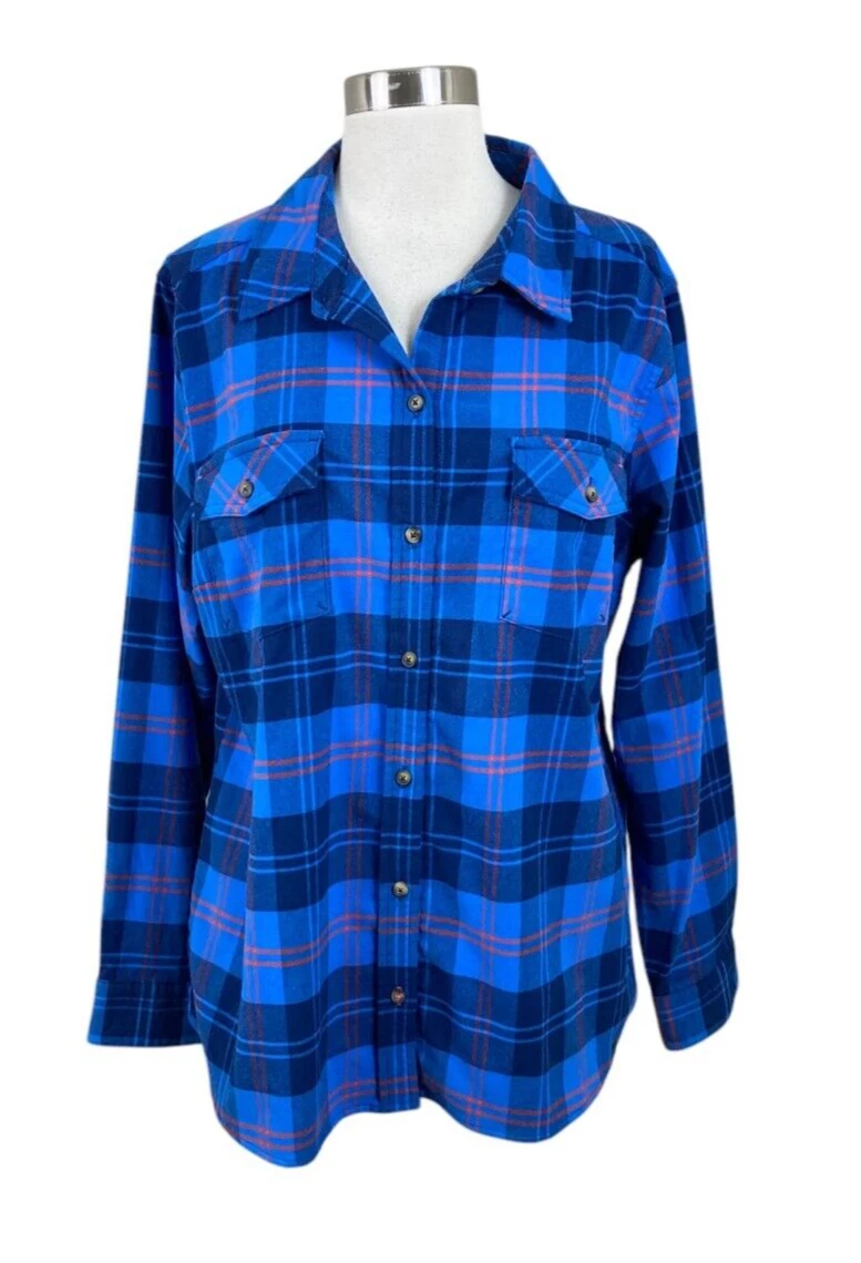 L.L. Bean XL Blue Red Whisper Lodge Plaid Flannel Shirt Outdoors Hiking