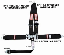 OFF ROAD BLACK RACE CAR SEAT BELT RACING HARNESS SFI 16.1 MADE IN THE USA