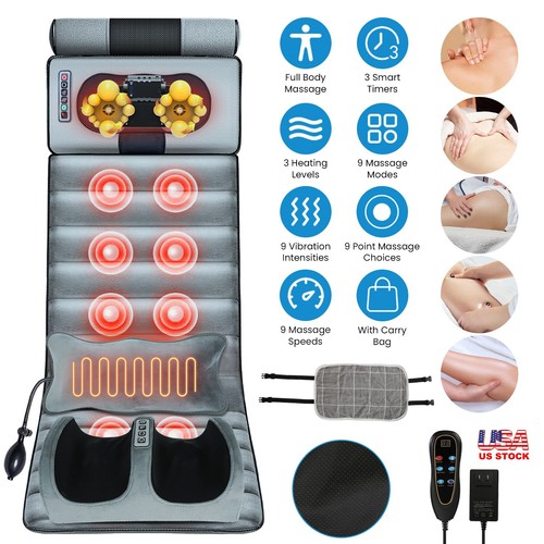 Full Body Massage Mat with Heat & Movable Neck Back Massager Pillow Perfect Gift - Picture 4 of 19