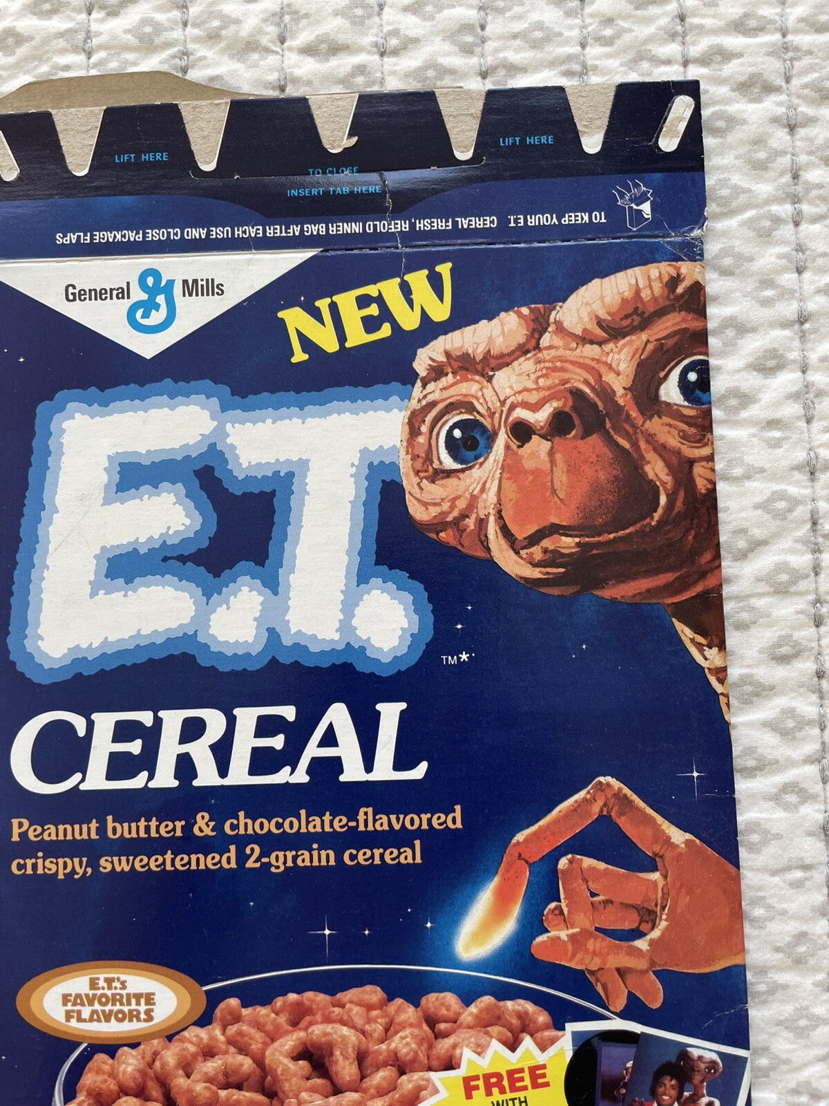 Vintage 1984 General Mills E.T. Empty Cereal Box W/Michael Jackson Series 2