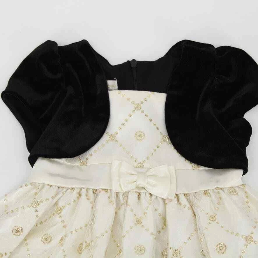 American Princess 24 Months Velvet Tulle Party Dress Birthday Black Gold Cream - Image 2 of 4