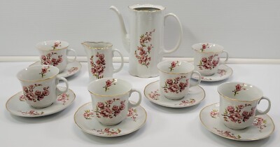*X) Vintage ARPO Porcelain Floral Tea Pot Cup Saucer Creamer Coffee Set Romania