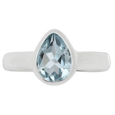 Natural Aquamarine - Brazil 925 Sterling Silver Ring s.8 Jewelry R-1001