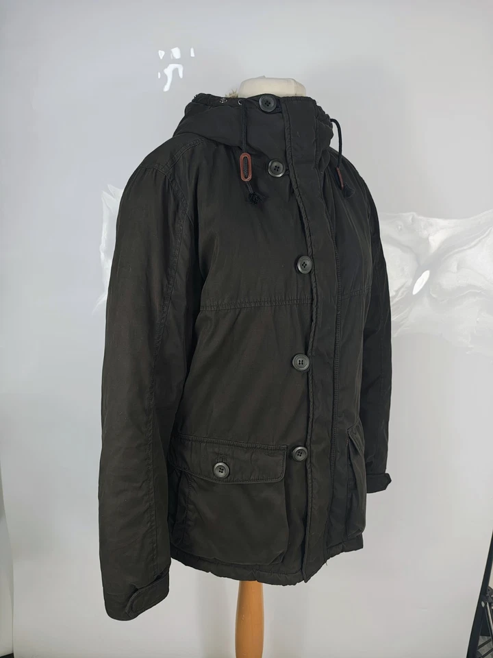 Abrigo acolchado verde caqui con capucha United Colours of Benetton para mujer talla 18 Reino Unido Foto 3 de 4