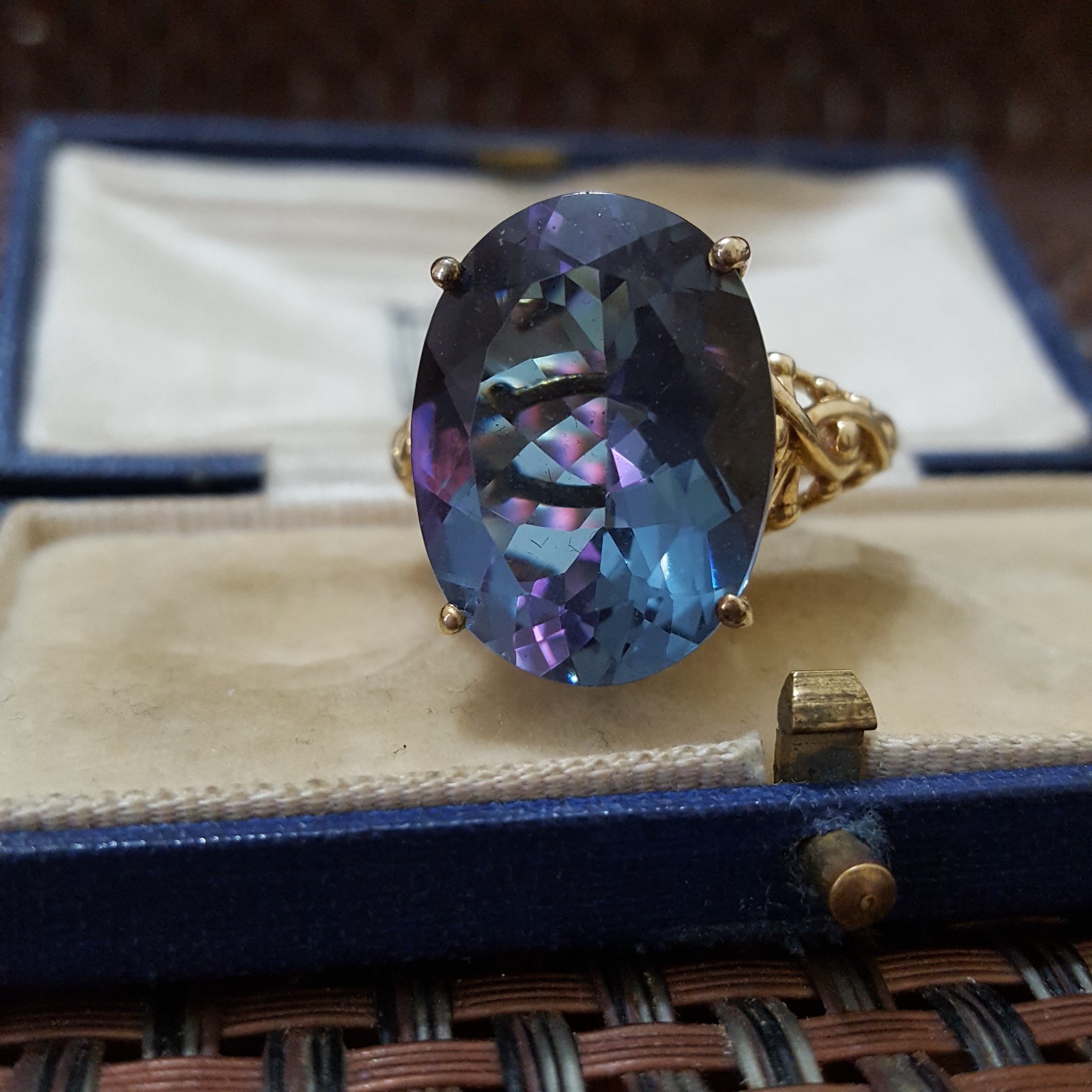 925 Sterling Silver Statement Ring, Synthetic Ale… - image 1