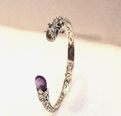 Designer OCTOPUS BANGLE Amethyst Gemstone in Solid 925 Sterling Silver - Hinge