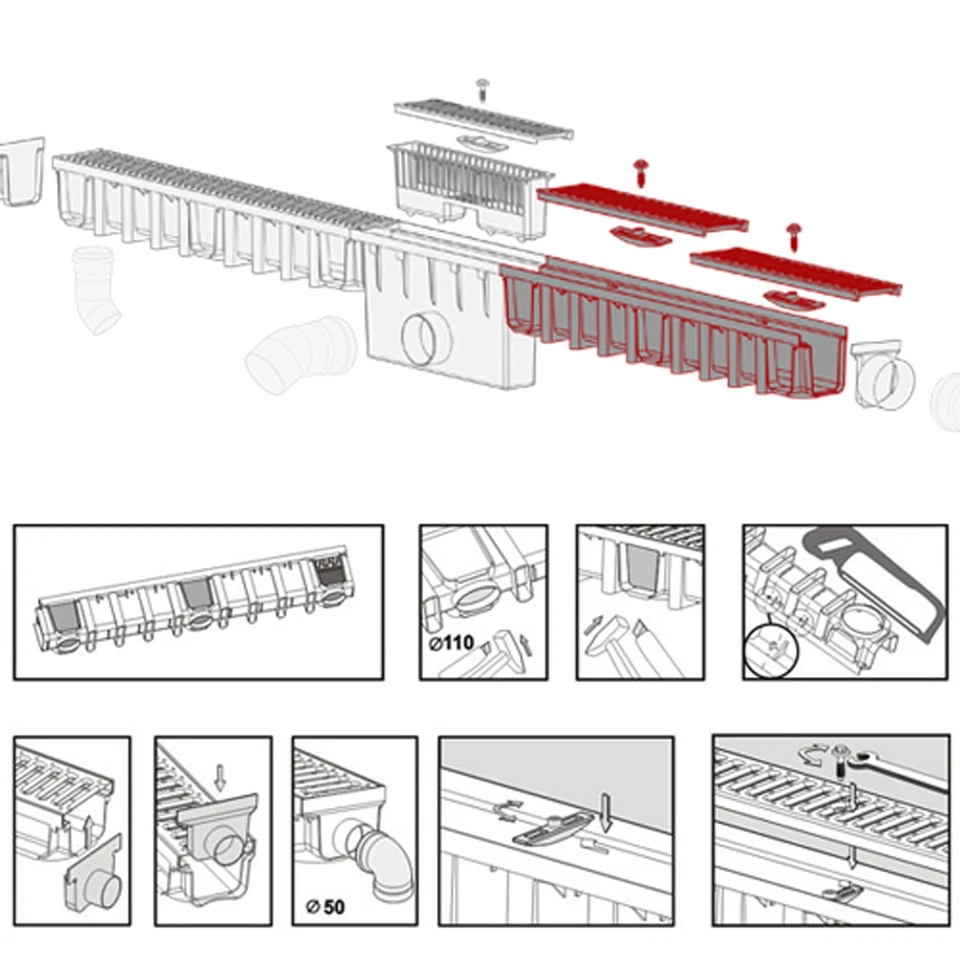 Entwässerungsrinne Gussrost 14,8 cm B125 befahrbar 12,5 Tonnen Regenrinne - Bild 4 von 4