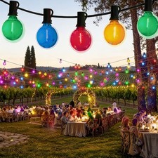 400FT Outdoor Garden Festoon String Lights Mains Powered Colourful LED G40 Bulbs