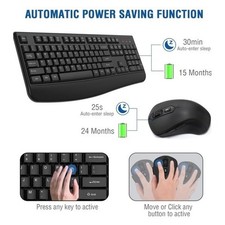 Wireless Keyboard and Mouse Combo, 2.4G Full-Sized Ergonomic Computer Keyboard
