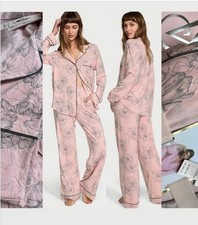 Victoria's Secret Modal Pajama Set Pink Floral Button Long Sleeve 2 piece S Tall