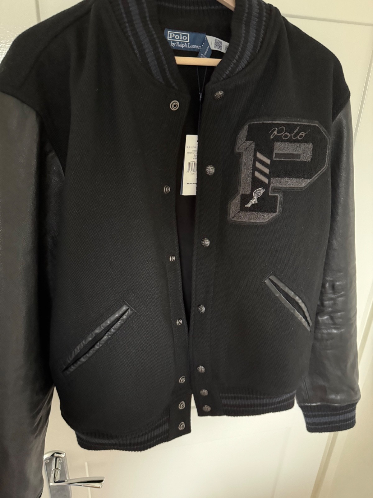 Polo Ralph Lauren The Iconic Lettermen Varsity Jacket Black Size XL image 3