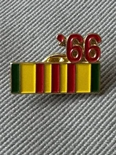 Vietnam ‘66 Ribbon 1” Gold Tone Metal Pinback Pin